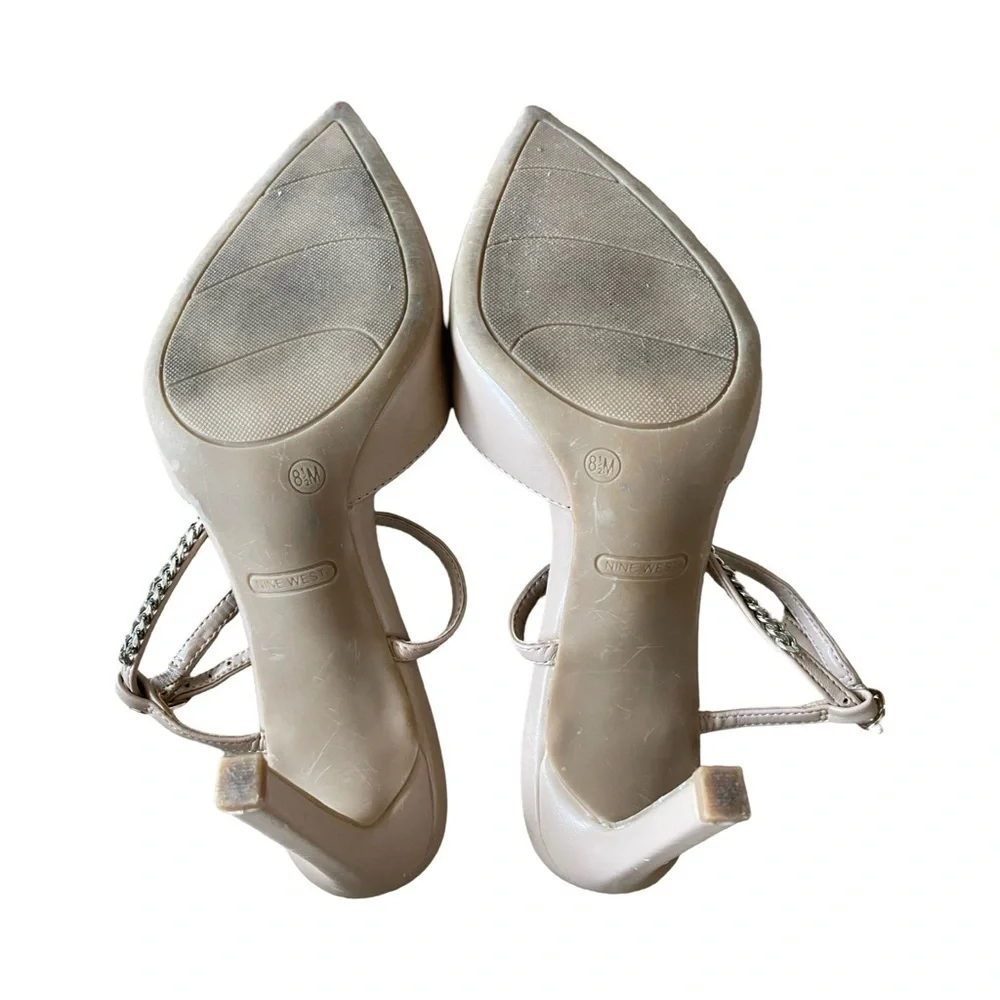 Nine West Nude Slingback Pointed Toe Heels with Chain Detail Size 8.5